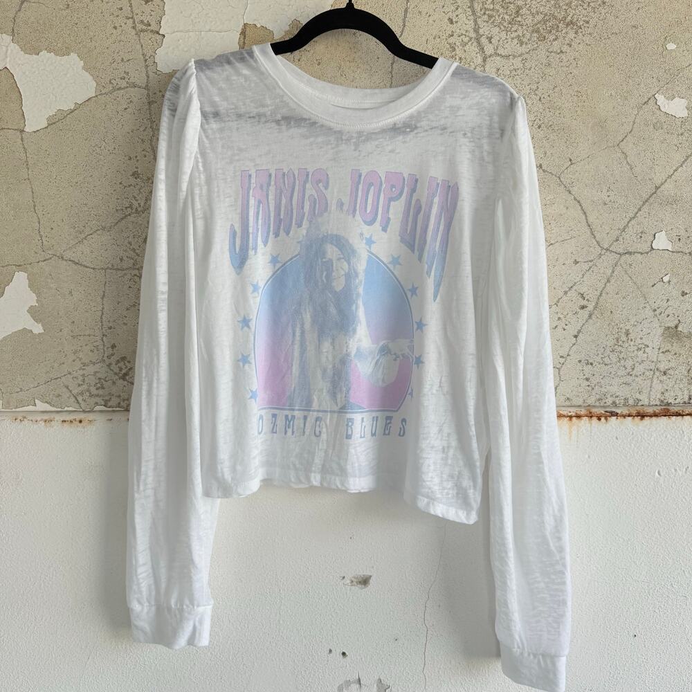 Janis Joplin Top Kozmic Blues Cropped Puff Sleeve Soft Vtg Wash Shirt Womens M